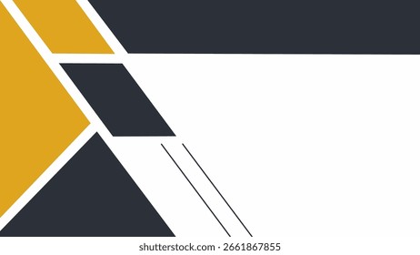 sharp-edged abstract artwork featuring layered diagonal bands of mustard yellow, deep navy blue, and white.