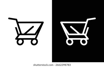  A sharp-edged shopping cart with clean, angled wheels and a futuristic handle—perfect for online stores, checkout, and ecommerce platforms. Redrawn from AI concept with manual vector tracing.