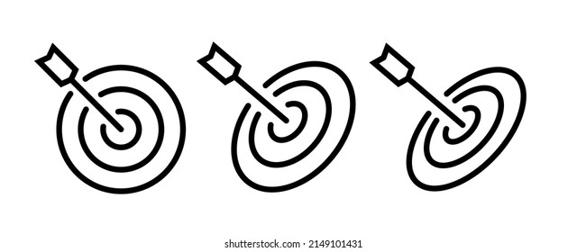 Sharpened archery target vector icon set. Target Icon in trendy flat line style. Achive goal concept. Vector EPS 10