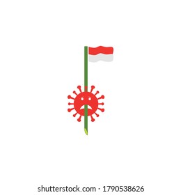 bambú afilado con la bandera indonesia incrustada en la corona