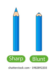 sharpened and blunt pencils. the concept of children's learning of the opposite adjectives SHARP and BLUNT. vector illustration isolated on white background