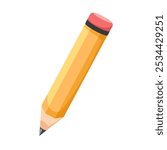Sharpened pencil with eraser. Vector illustration.