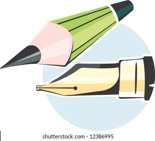 sharpened pencil and fountain pen	
