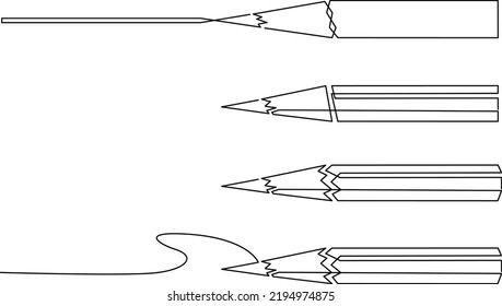 Sharpened pencil, graphic design element. Continuous line drawing. Vector illustration, isolated on white background