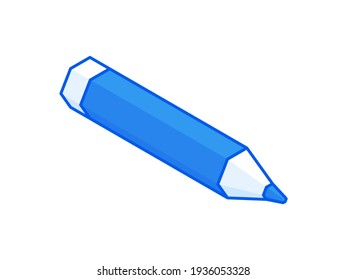 Sharpened pencil isometric illustration. Blue wooden tool for drawing and notes on paper.