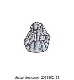Sharpened pointed cobblestone prehistoric man tool, sketch vector illustration isolated on white background. Stone ancient ages tool for digging and hunting.