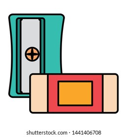 sharpener and eraser school on white background vector illustration