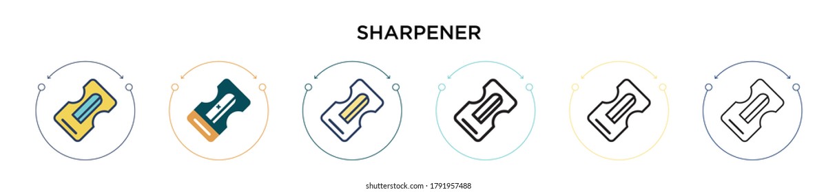 Sharpener icon in filled, thin line, outline and stroke style. Vector illustration of two colored and black sharpener vector icons designs can be used for mobile, ui, web