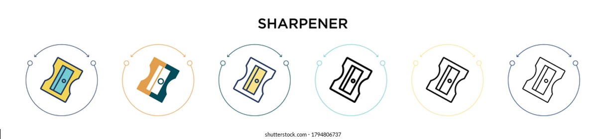 Sharpener icon in filled, thin line, outline and stroke style. Vector illustration of two colored and black sharpener vector icons designs can be used for mobile, ui, web
