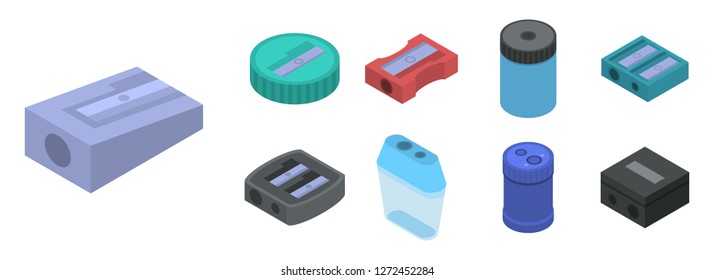 Sharpener icon set. Isometric set of sharpener vector icons for web design isolated on white background