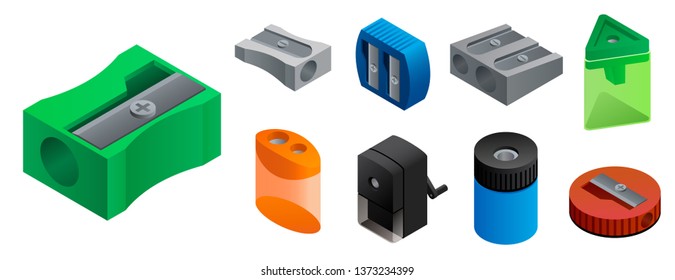 Sharpener icons set. Isometric set of sharpener vector icons for web design isolated on white background