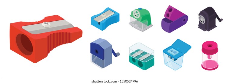 Sharpener icons set. Isometric set of sharpener vector icons for web design isolated on white background