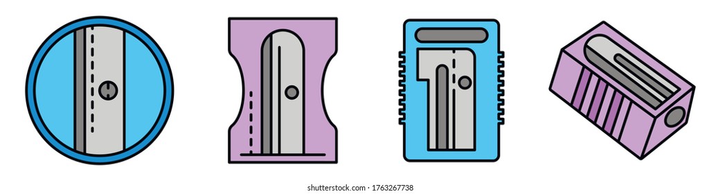 Sharpener icons set. Outline set of sharpener vector icons thin line color flat isolated on white