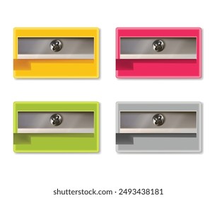 Sharpener isolated set,  white background. Vector. Colorful school supplies, vector illustration. Stationery	