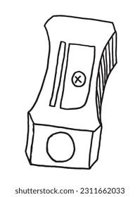 Sharpener outline illustration image. 
Hand drawn image artwork of sharpener. 
Simple cute original logo.
Hand drawn vector illustration for posters, cards, t-shirts.