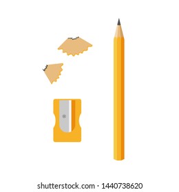 Sharpener and pencil in flat style on white background. Vector illustration