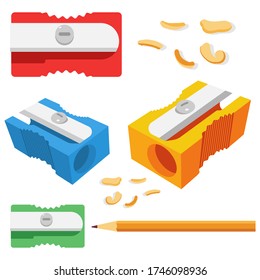 Sharpener and pencil vector cartoon set isolated on a white background.
