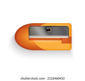 Sharpener for pencils stationery. Color cartoon icon for web design. Realistic design of isolated item on white background, vector illustration