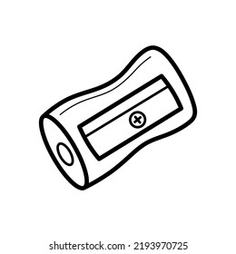 Afilador para lápices. Herramienta con cuchilla metálica para la escuela y el dibujo. Icono de esbozo dibujado a mano. Ilustración vectorial aislada en estilo de línea de doodle.