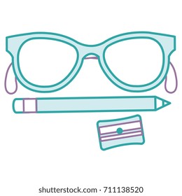 sharpenner school with pencil and glasses