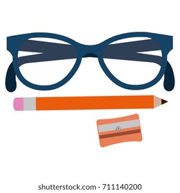 sharpenner school with pencil and glasses