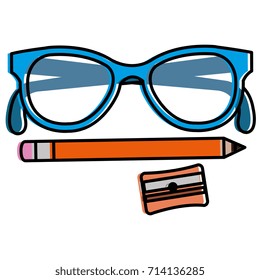 sharpenner school with pencil and glasses