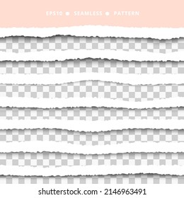 Sharply Torn Paper Edge With Shadow Seamless Pattern Set. EPS10 Vector
