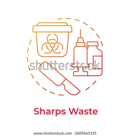 Sharps waste red gradient concept icon. Biohazard container. Medical equipment. Syringe, scalpel. Round shape line illustration. Abstract idea. Graphic design. Easy to use in presentation, article
