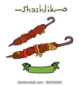 Shashlik. Hand drawn vector illustration