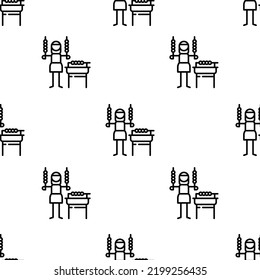 shashlik icon pattern. Seamless shashlik pattern on white background.