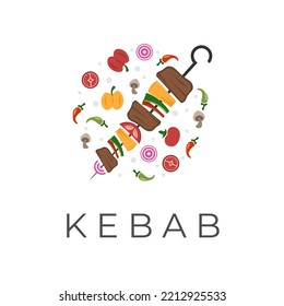 Shashlik kebab shish kebab vector illustration logo with fresh vegetables