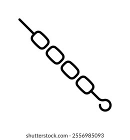 Shashlik on a skewer icon. Black outline linear silhouette. Editable strokes. Front side view. Vector simple flat graphic illustration. Isolated object on white background. Isolate.