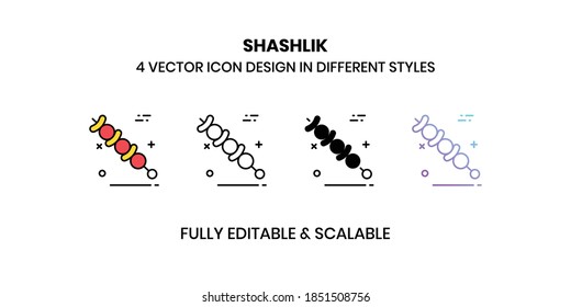 Shashlik vector illustration icons in different styles