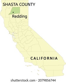 Shasta County and city of Redding location on California state map