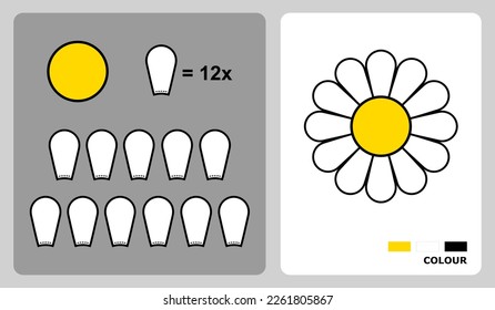 Shasta Daisy Blumenmuster für Kinder Kunsthandwerk oder Papierhandwerk. Vektorgrafik des Blumenrätsels. Schnittmuster und Leimmuster für Kinderhandwerk.