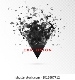 Shatter Dark Triangle. Abstract Cloud Of Pieces After Explosion. Vector Illustration Isolated On Transparent Background