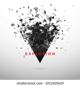 Shatter And Destruction Dark Triangle Effect. Abstract Cloud Of Pieces And Fragments After Explosion. Vector Illustration Isolated On Gray Background