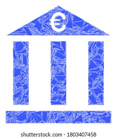 Shatter mosaic euro bank building icon. Euro bank building mosaic icon of shatter items which have various sizes, and positions, and color hues. Vector composition for abstract images.