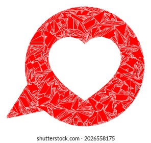 Shatter mosaic love message icon. Love message collage icon of shard elements which have variable sizes, and positions, and color tones. Vector collage for abstract images.