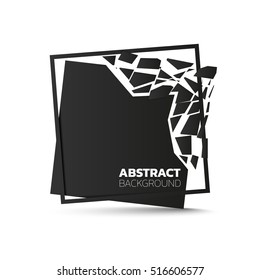 Shattered black square with frame isolated on white background. Vector illustration