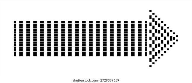 Un icono de flecha pixelado, destrozado, que desaparece. Un cursor destrozado. Vector 10 EPS.