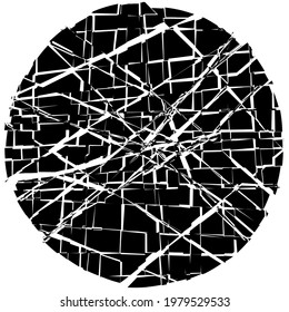 Shattered, fractured, broken geometric circle. Burst, explosion, shatter, and rupture effect. Geometric circle