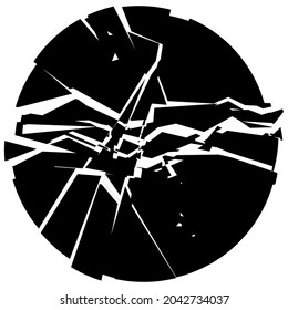 Shattered, Fractured, Broken Geometric Circle. Burst, Explosion, Shatter, And Rupture Effect. Geometric Circle