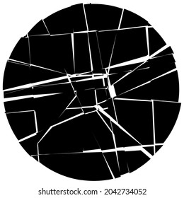 Shattered, fractured, broken geometric circle. Burst, explosion, shatter, and rupture effect. Geometric circle