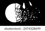 Shattered Fractured Broken Geometric Circles. Burst Explosion Impact Geometric Destruction Effect. Vector Illustration.