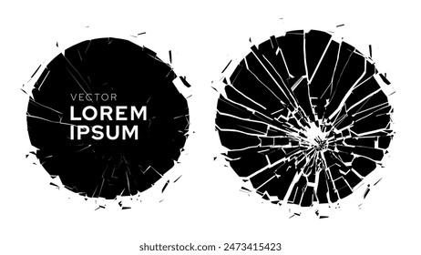 Shattered Fractured Broken Geometric Circles. Burst Explosion Impact Geometric Destruction Effect. Vector Illustration.