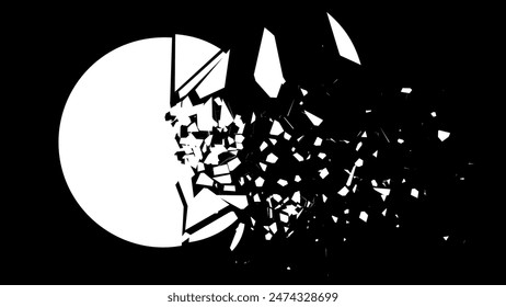 Shattered Fractured Broken Geometric Circles. Burst Explosion Impact Geometric Destruction Effect. Vector Illustration.