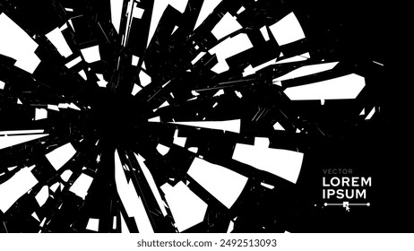 Shattered Fractured Broken Geometric Circles. Burst Explosion Impact Geometric Destruction Effect. Vector Illustration.