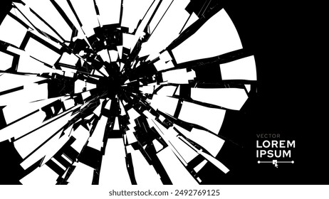 Shattered Fractured Broken Geometric Circles. Burst Explosion Impact Geometric Destruction Effect. Vector Illustration.