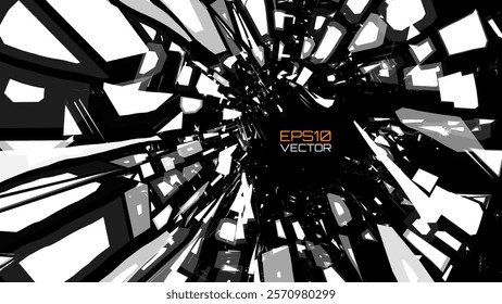 Shattered Fractured Broken Geometric Circles. Burst Explosion Impact Geometric Destruction Effect. Vector Illustration.